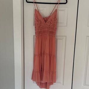 Coral Lace Midi Dress